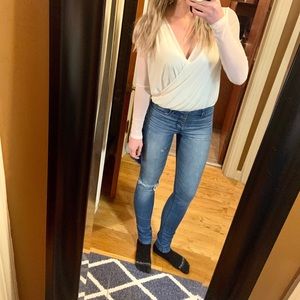 sheer white v neck top